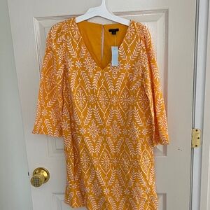 Ann Taylor Orange and White Patterned Dress
